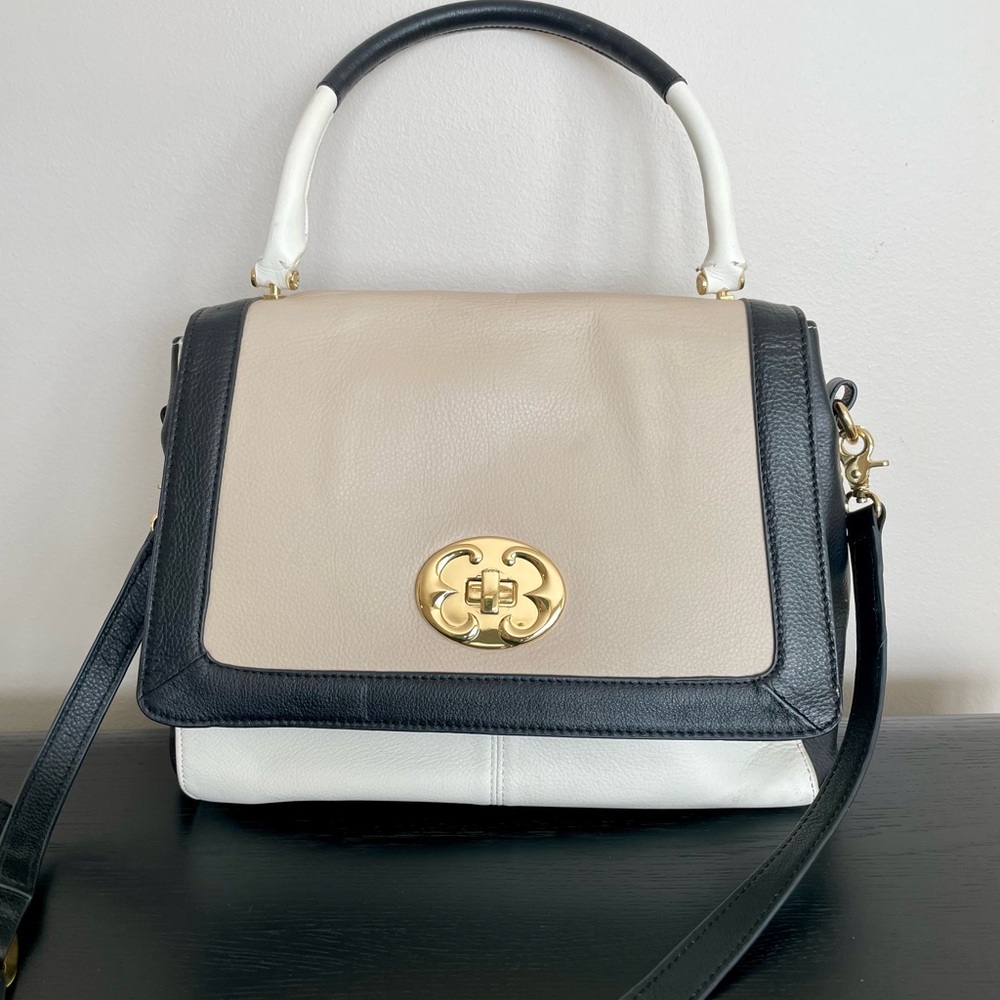 Emma Fox Black, Cream, and Tan Leather Satchel